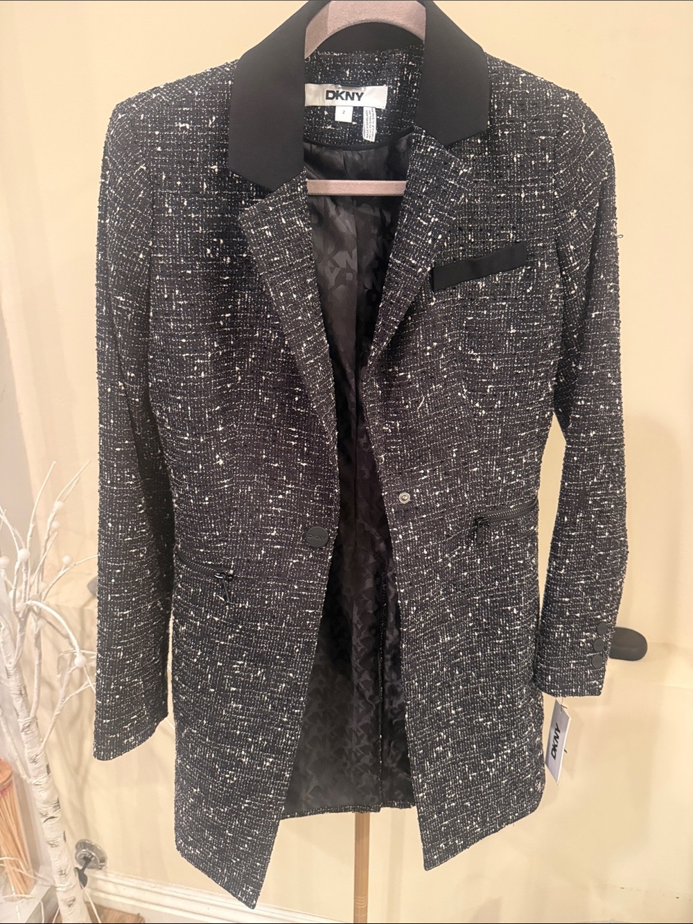 DKNY Black and White Tweed Blazer
